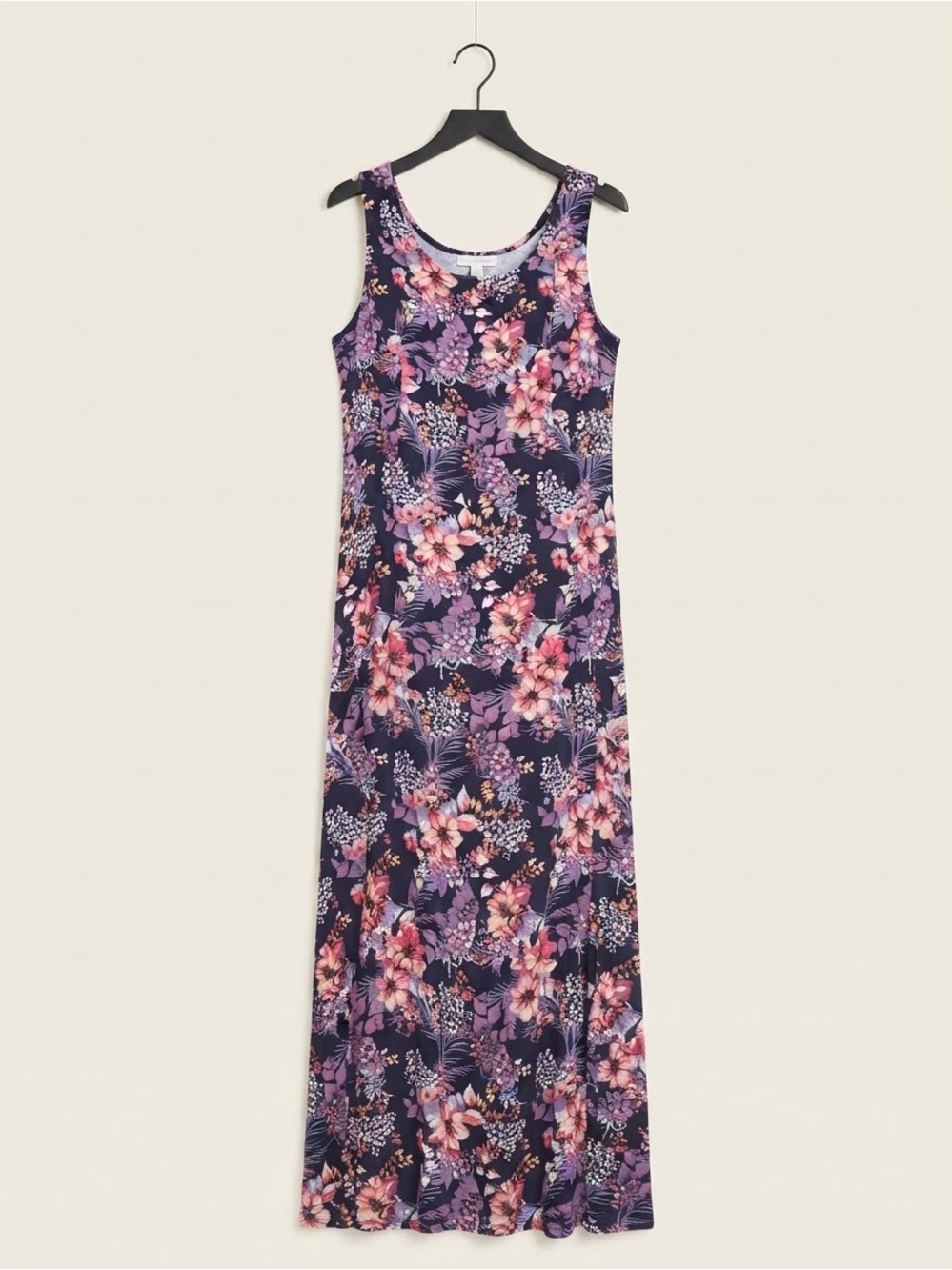 Connected Apparel Floral Maxi Tank Dress Navy Pink Purple Size 10P